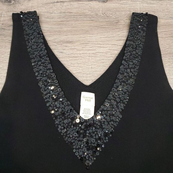 Garnet Hill Sequin Sparkly Vneck Tank Top Silk Blend Black Sz S Beaded - Picture 3 of 9